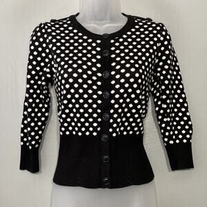 Black White Polka Dot Cardigan Juniors Size M Twee Preppy Coquette Pin Up Y2K